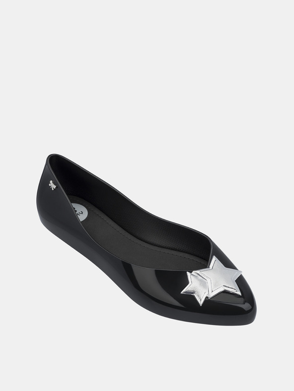 Zaxy Čierne lesklé balerínky so striebornými detailmi Zaxy Chic