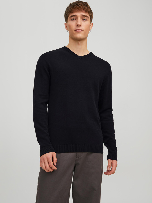 Jack & Jones Čierny pánsky sveter Jack & Jones Basic