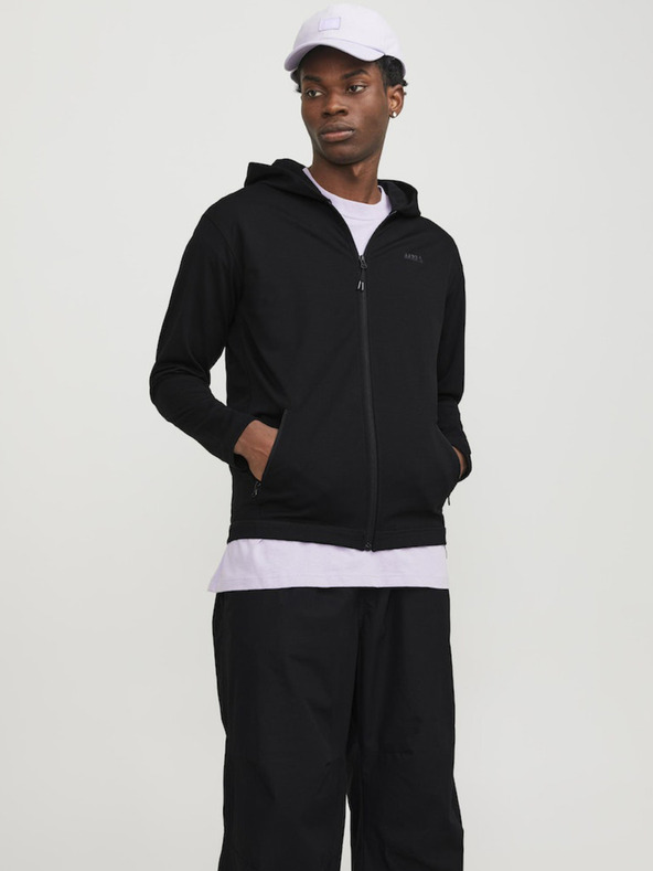 Jack & Jones Čierna pánska mikina Jack & Jones Cloud Zip Hoodie