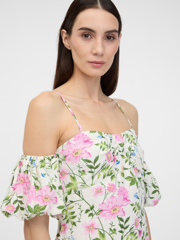 Orsay Krémové dámske midi šaty s ľanom ORSAY