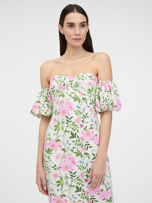 Orsay Krémové dámske midi šaty s ľanom ORSAY