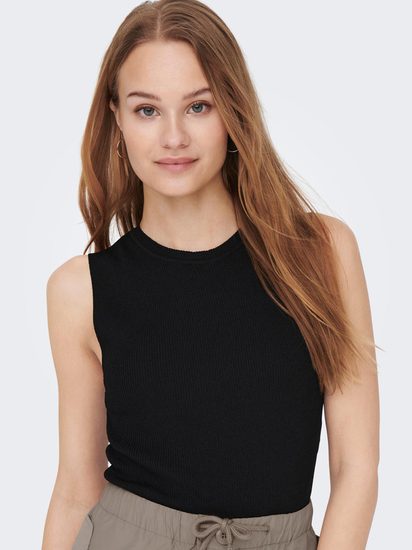 ONLY Čierny dámsky rebrovaný základný top ONLY Majli
