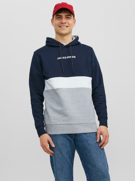 Jack & Jones Šedá a modrá pánska mikina Jack & Jones Ereid