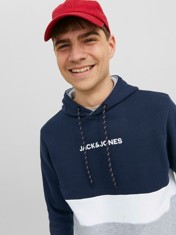 Jack & Jones Šedá a modrá pánska mikina Jack & Jones Ereid