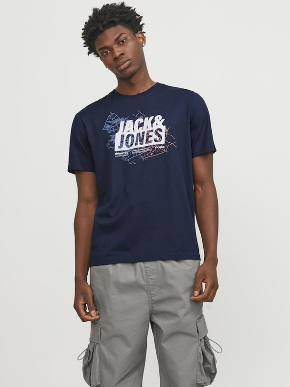 Jack & Jones Tmavomodré pánske tričko Jack & Jones Map