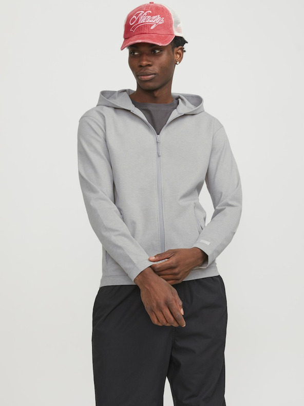 Jack & Jones Svetlošedá pánska mikina Jack & Jones Cloud na zips s kapucňou