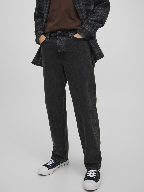 Jack & Jones Čierne pánske džínsy rovného strihu Jack & Jones Eddie