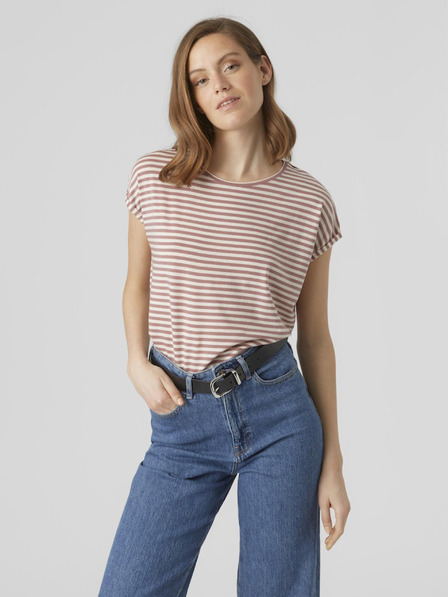 Vero Moda Bielo-ružové dámske pruhované tričko Vero Moda Ava