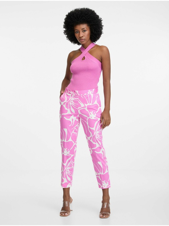 Orsay Ružovo-biele dámske vzorované nohavice ORSAY