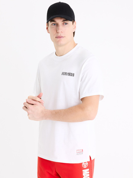 Celio Biele pánske tričko s potlačou Celio Marvel Iron Man