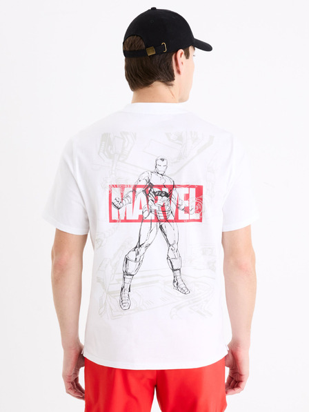 Celio Biele pánske tričko s potlačou Celio Marvel Iron Man