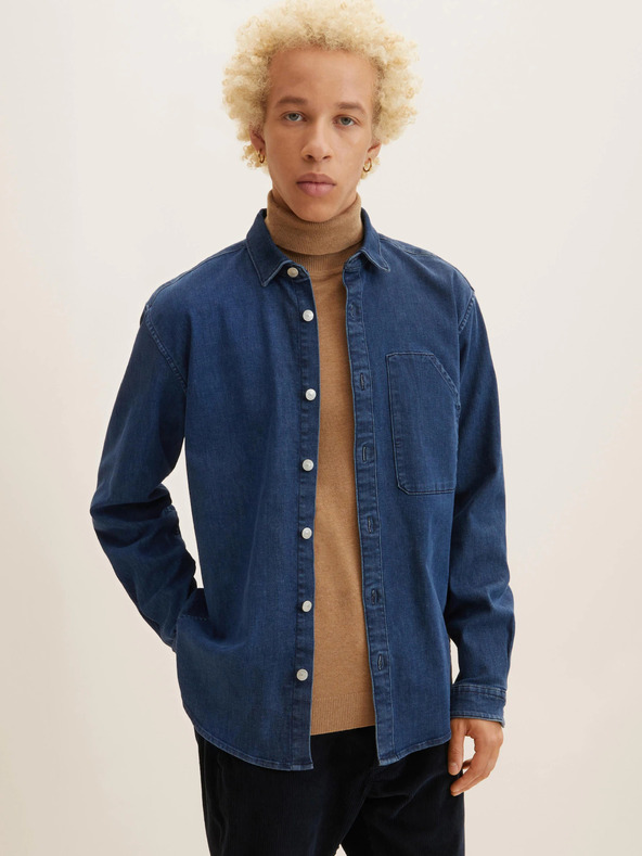 Tom Tailor Denim Modrá pánska džínsová košeľa Tom Tailor