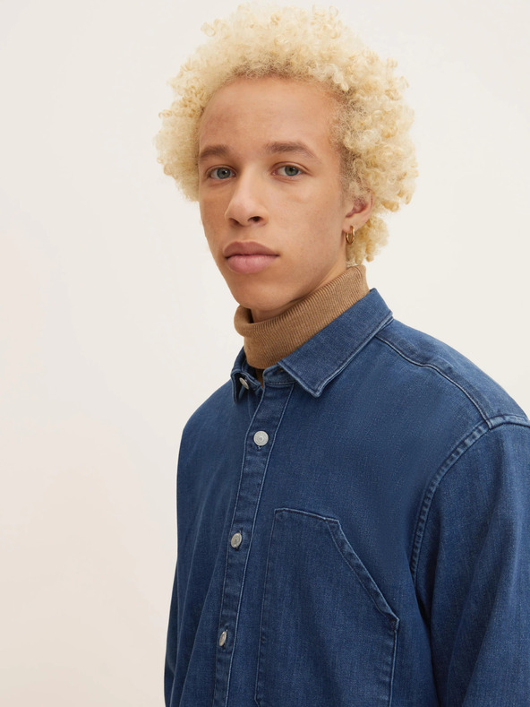 Tom Tailor Denim Modrá pánska džínsová košeľa Tom Tailor