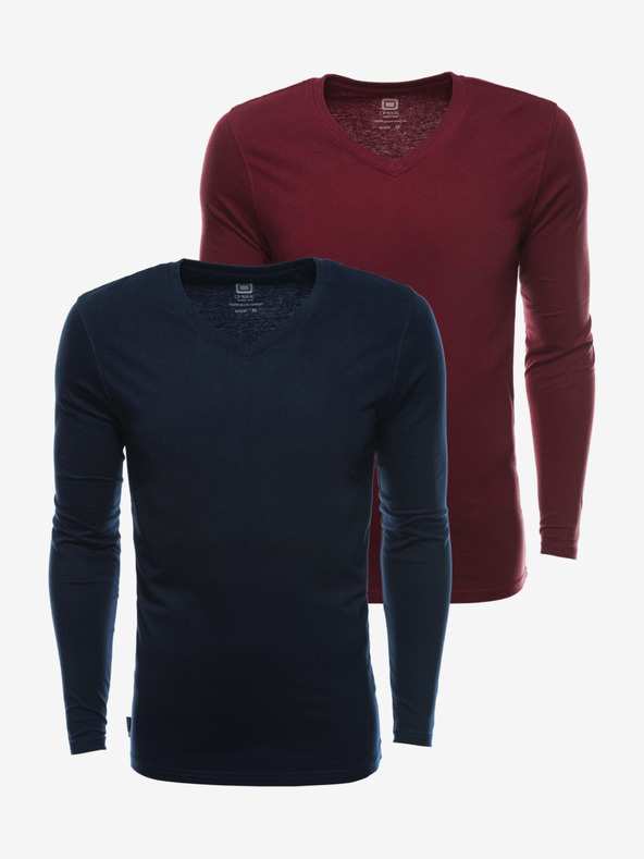 Ombre Clothing Súprava dvoch základných pánskych tričiek v tmavomodrej a bordovej farbe Ombre Clothing