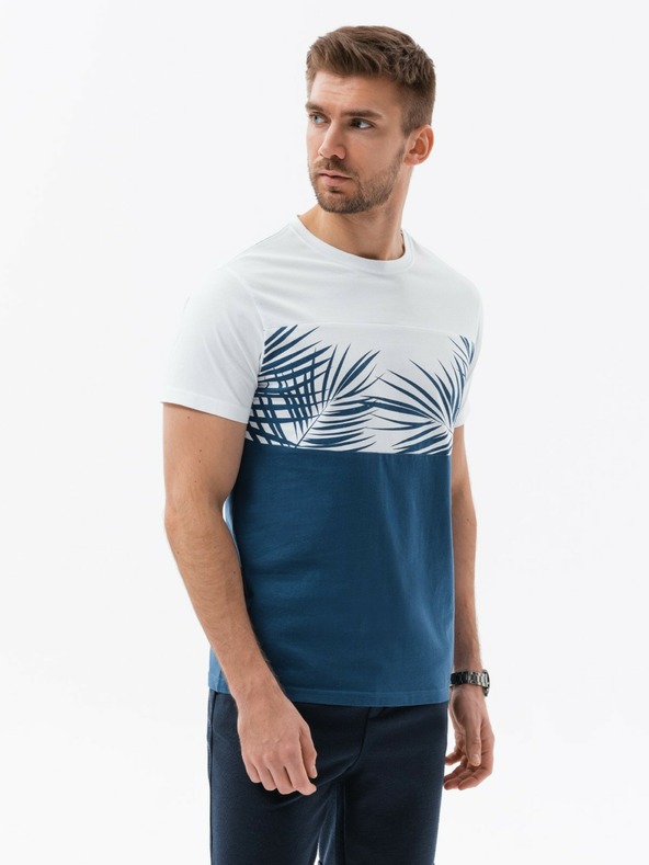Ombre Clothing Bielo-modré pánske tričko s potlačou Ombre Clothing