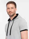 Ombre Clothing Šedé pánske tričko s kapucňou Ombre Clothing