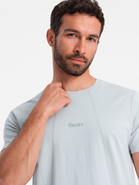Ombre Clothing Šedé pánske tričko s jemnou výšivkou Ombre Clothing
