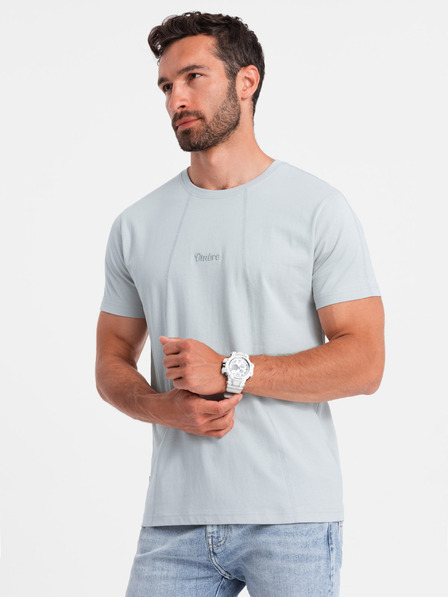 Ombre Clothing Šedé pánske tričko s jemnou výšivkou Ombre Clothing