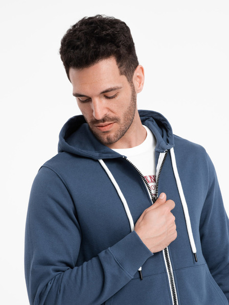 Ombre Clothing Modrá pánska základná mikina na zips s kapucňou Ombre Clothing