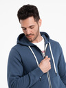 Ombre Clothing Modrá pánska základná mikina na zips s kapucňou Ombre Clothing