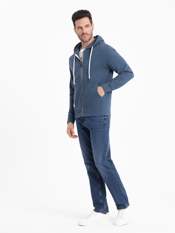 Ombre Clothing Modrá pánska základná mikina na zips s kapucňou Ombre Clothing