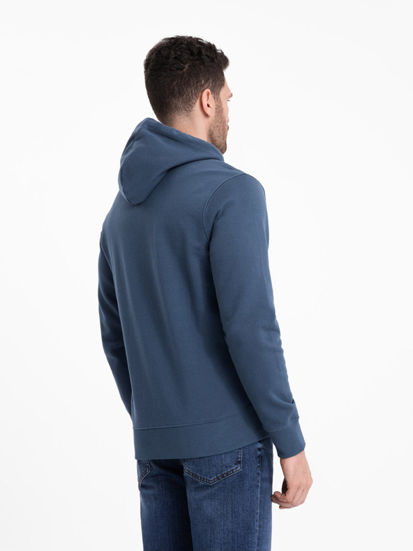 Ombre Clothing Modrá pánska základná mikina na zips s kapucňou Ombre Clothing