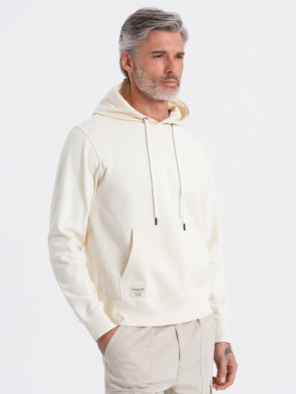Ombre Clothing Krémová pánska mikina s kapucňou a klokankou Ombre Clothing