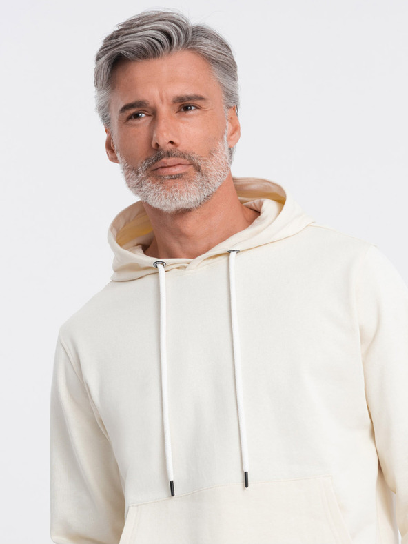 Ombre Clothing Krémová pánska mikina s kapucňou a klokankou Ombre Clothing