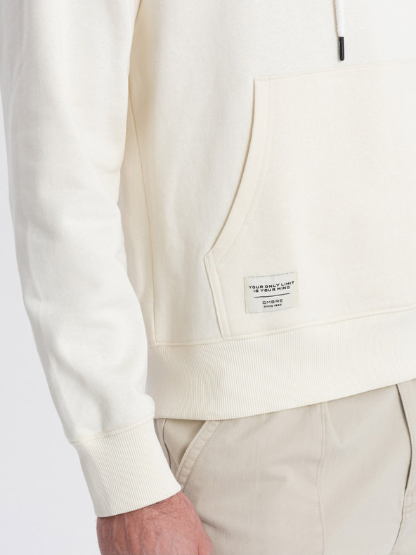 Ombre Clothing Krémová pánska mikina s kapucňou a klokankou Ombre Clothing