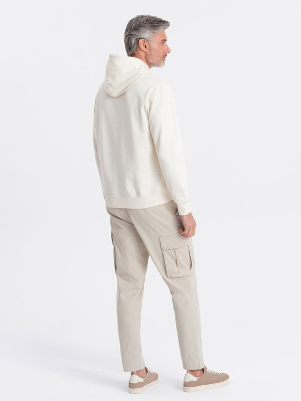 Ombre Clothing Krémová pánska mikina s kapucňou a klokankou Ombre Clothing