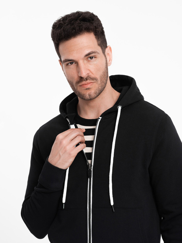 Ombre Clothing Čierna pánska základná mikina na zips s kapucňou Ombre Clothing