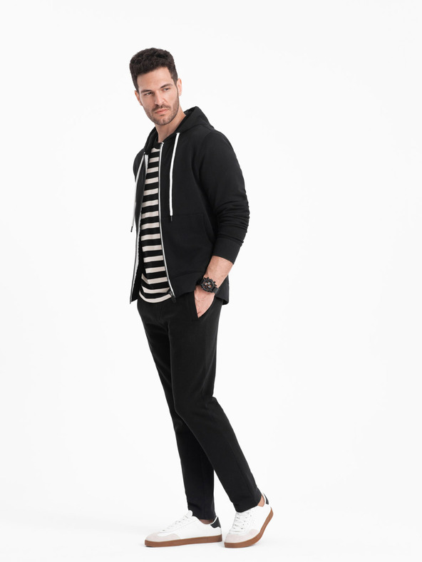 Ombre Clothing Čierna pánska základná mikina na zips s kapucňou Ombre Clothing