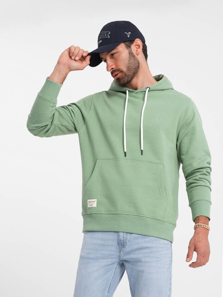 Ombre Clothing Zelená pánska mikina s kapucňou Ombre Clothing