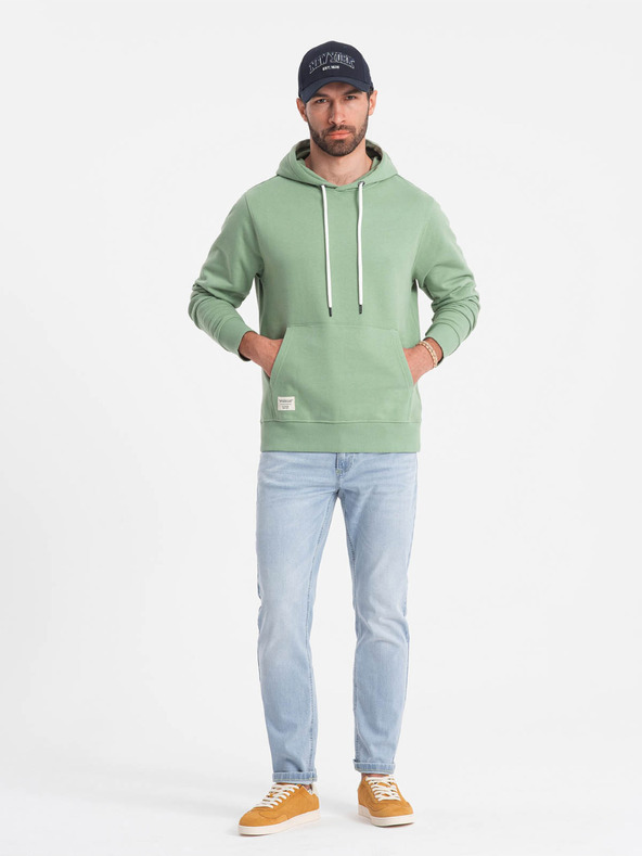 Ombre Clothing Zelená pánska mikina s kapucňou Ombre Clothing