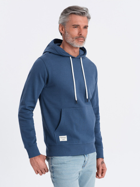 Ombre Clothing Modrá pánska mikina s kapucňou a klokankou Ombre Clothing