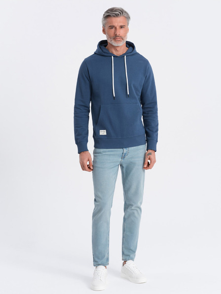 Ombre Clothing Modrá pánska mikina s kapucňou a klokankou Ombre Clothing