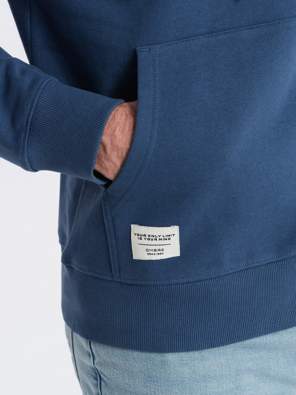 Ombre Clothing Modrá pánska mikina s kapucňou a klokankou Ombre Clothing