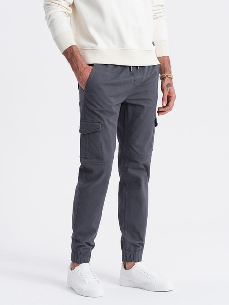 Ombre Clothing Šedé pánske cargo jogger nohavice Ombre Oblečenie