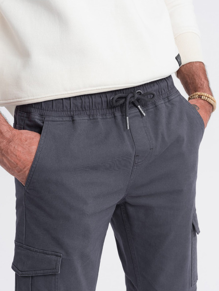 Ombre Clothing Šedé pánske cargo jogger nohavice Ombre Oblečenie