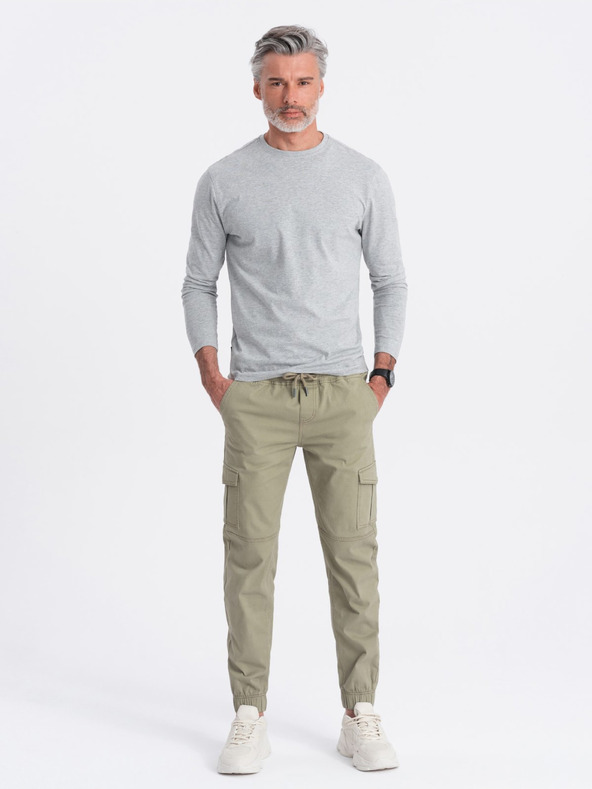Ombre Clothing Khaki pánske cargo jogger nohavice Ombre Oblečenie