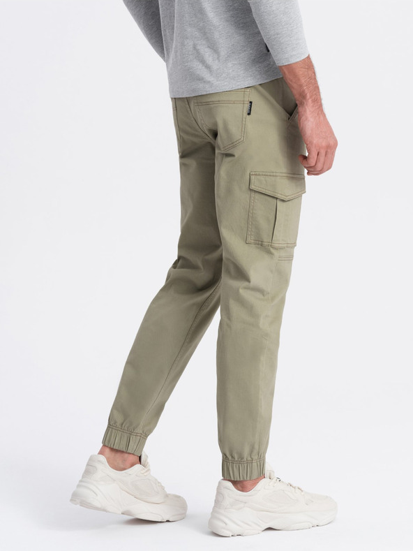 Ombre Clothing Khaki pánske cargo jogger nohavice Ombre Oblečenie