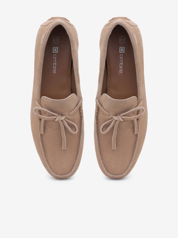 Ombre Clothing Béžové pánske kožené mokasíny s vodičovou podrážkou Ombre Clothing