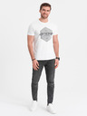 Ombre Clothing Biele pánske tričko s geometrickou potlačou Ombre Oblečenie