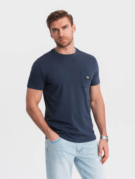 Ombre Clothing Tmavomodré pánske tričko s vreckom Ombre Clothing