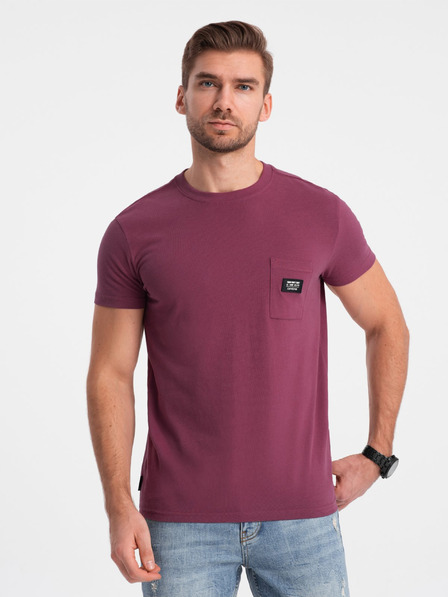 Ombre Clothing Tmavoružové pánske tričko s vreckom Ombre Oblečenie