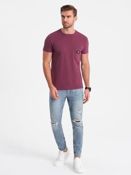 Ombre Clothing Tmavoružové pánske tričko s vreckom Ombre Oblečenie