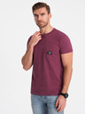 Ombre Clothing Tmavoružové pánske tričko s vreckom Ombre Oblečenie