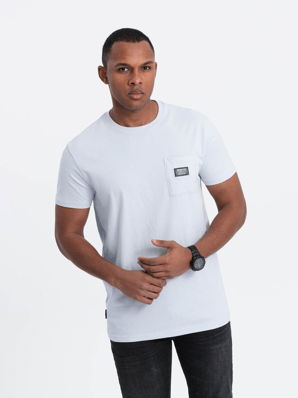 Ombre Clothing Svetlomodré pánske tričko s vreckom Ombre Oblečenie