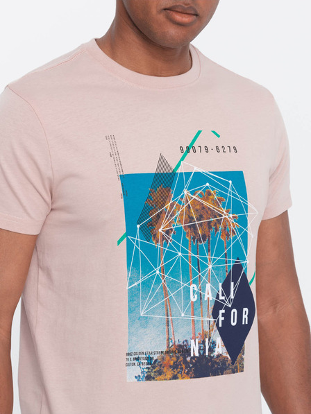Ombre Clothing Ružové pánske tričko s potlačou California Ombre Oblečenie