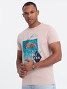 Ombre Clothing Ružové pánske tričko s potlačou California Ombre Oblečenie